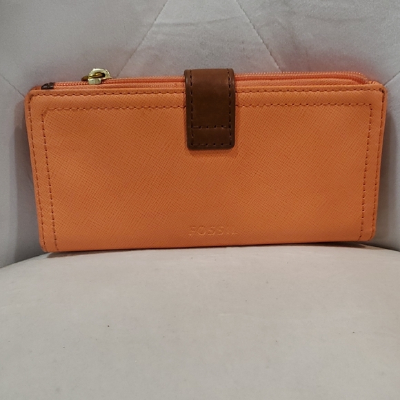 Fossil Handbags - Fossil Orange and Brown Leather Wallet with Smooth Finish